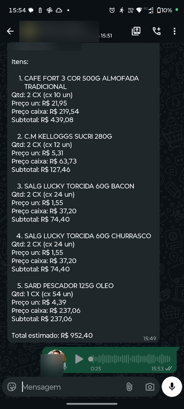 Pedido recebido pelo WhatsApp com dados do cliente preservados